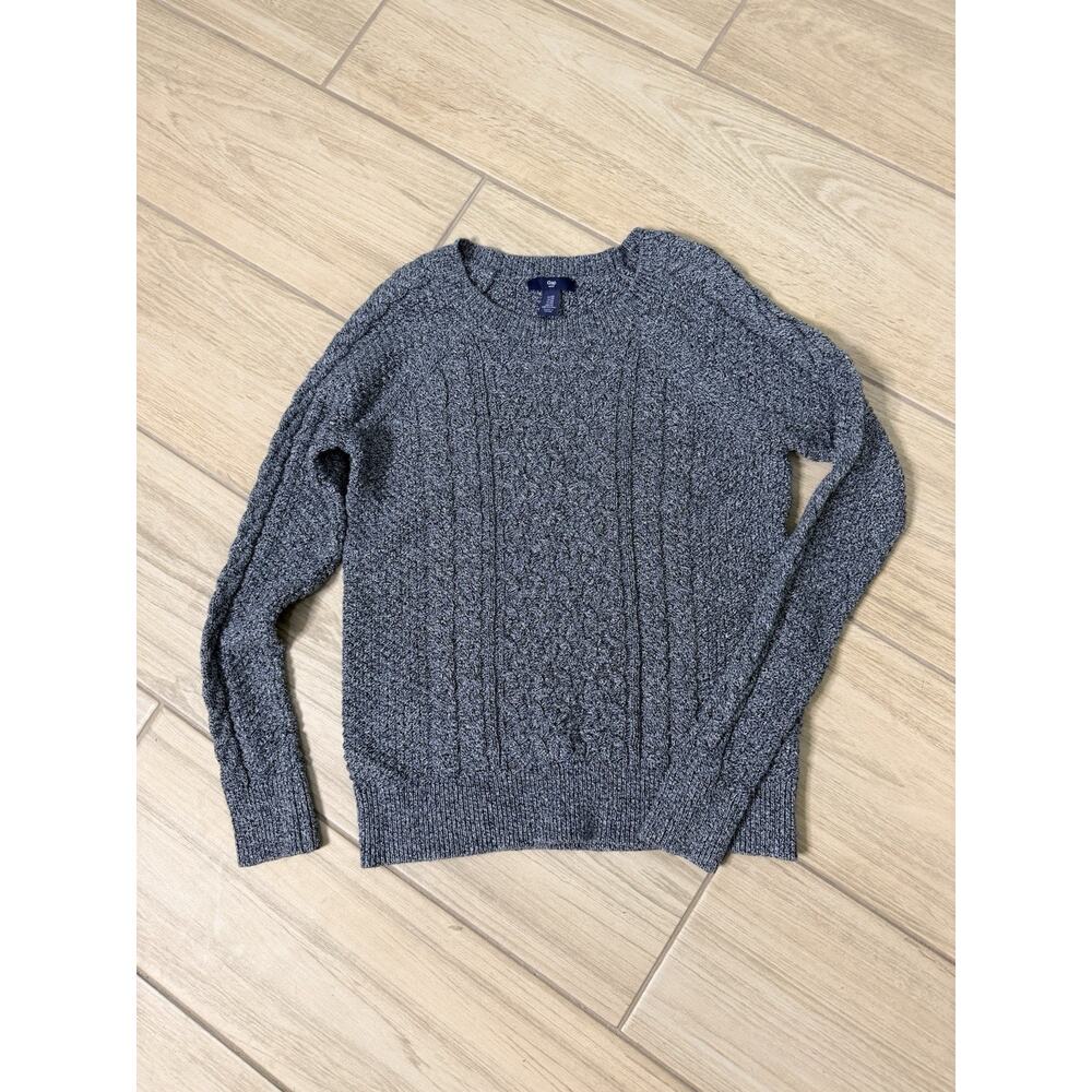 Gap Cable Knit Pullover Sweater Crew Neck Gray 100% Cotton Women's Size XS